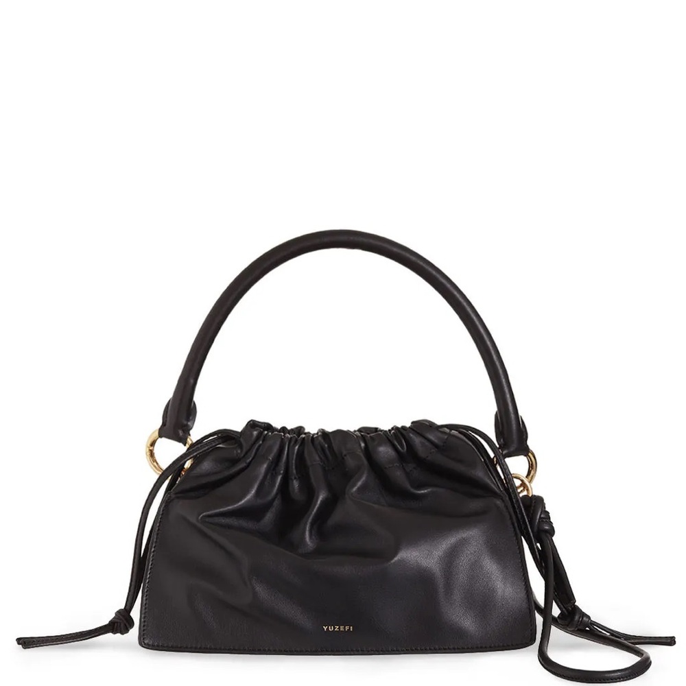 Yuzefi Bom Leather Bag -Black Leather Drawstring Top-Handle Bag